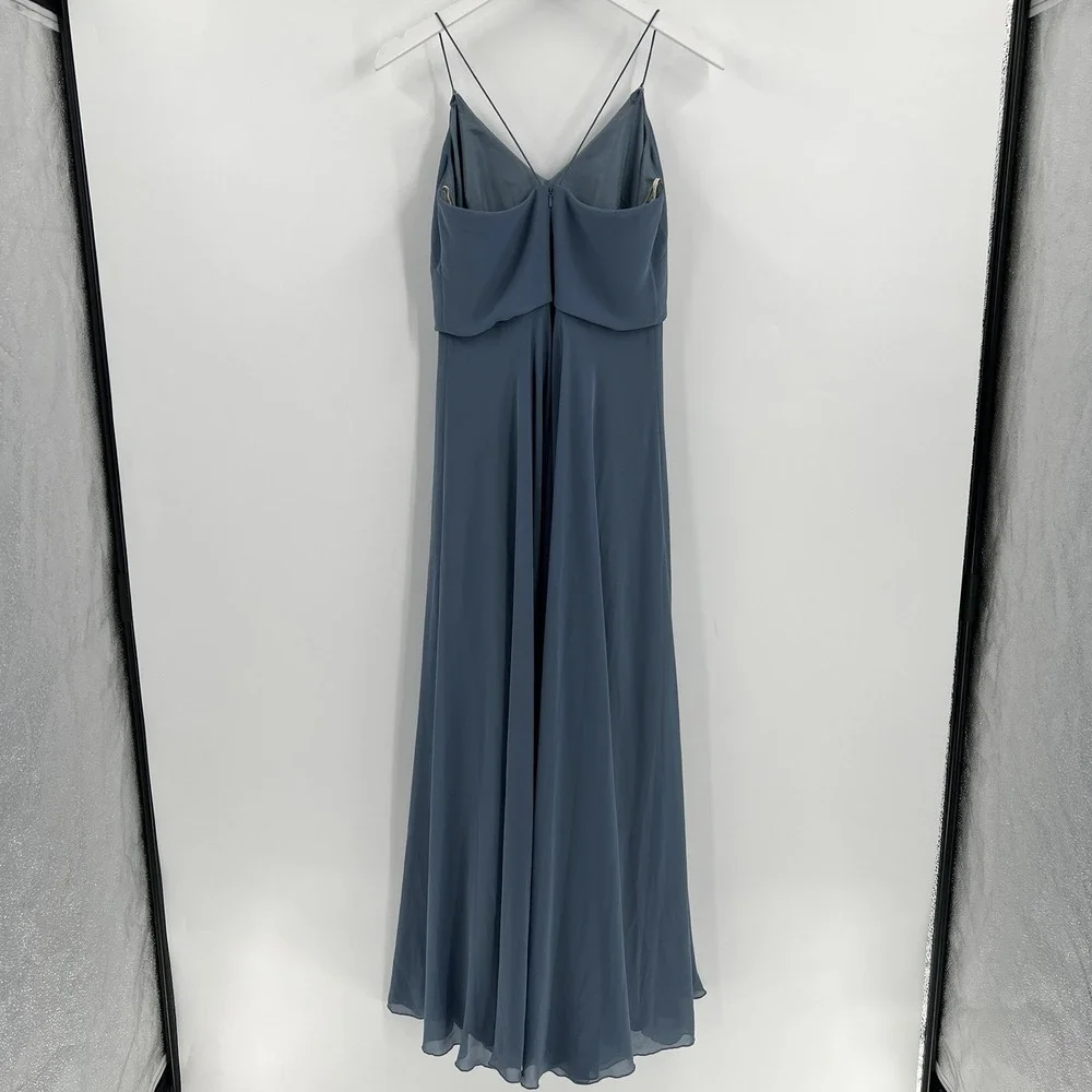 Jenny Yoo Inesse Chiffon Gown Size 6 Bridesmaid Dress Stormy Blue Gray Wedding